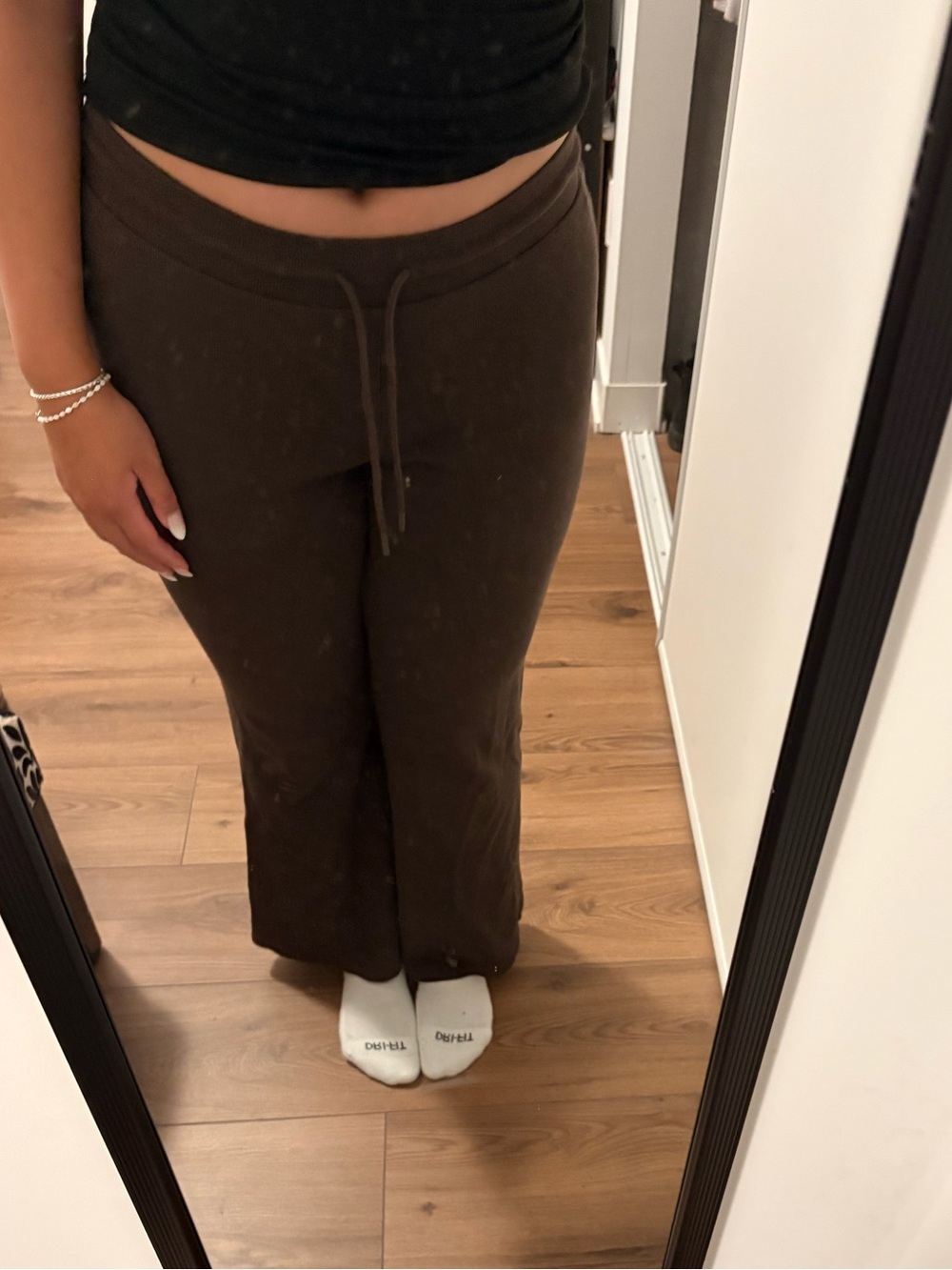 brown aritzia waffle wide leg pants